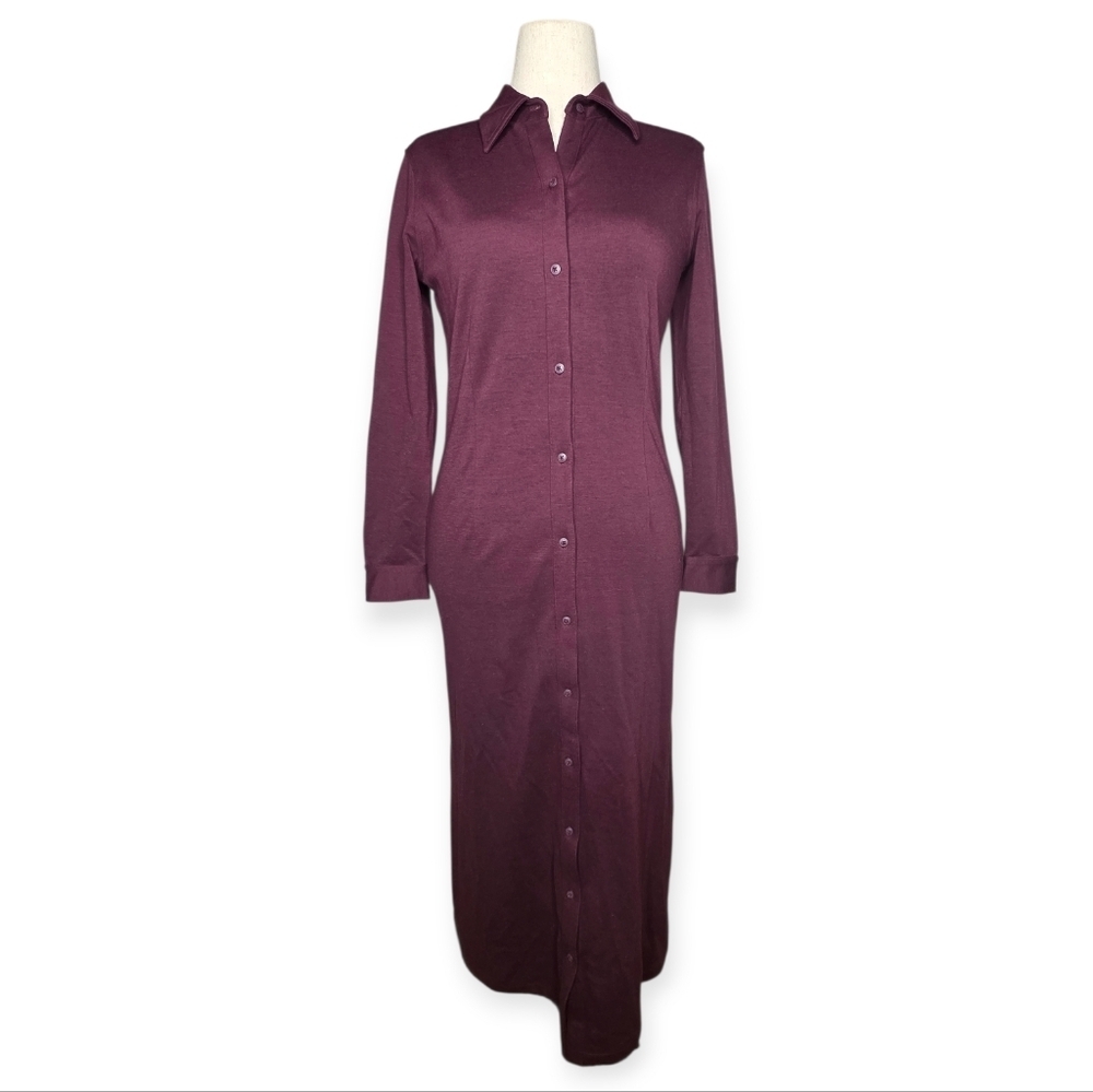 Eddie Bauer Burgundy Button Front Long Sleeve Maxi Dress M